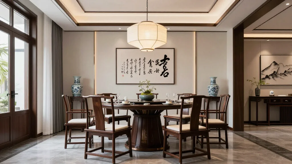  - Modern Chinese dining room with Ming-style furniture and calligraphy art