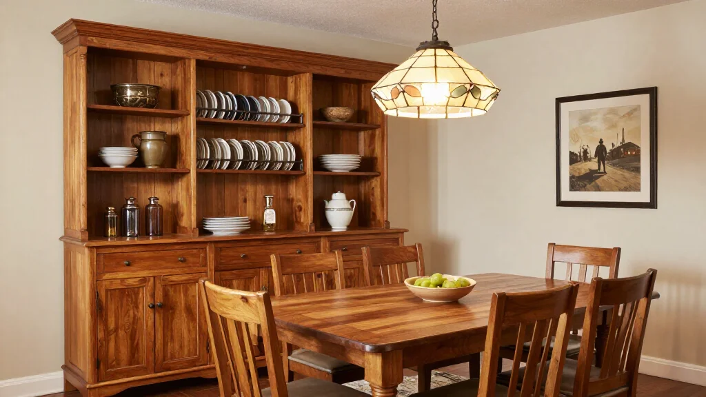  - Craftsman dining room with built-in buffet and art glass lighting