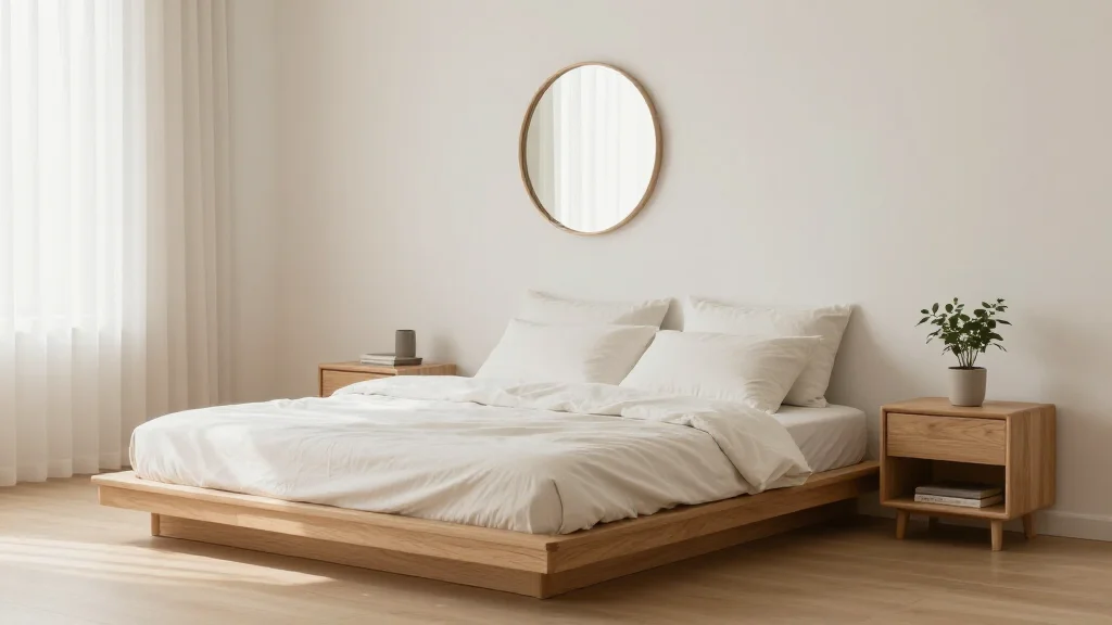  - Korean minimalist bedroom with platform bed and warm tones