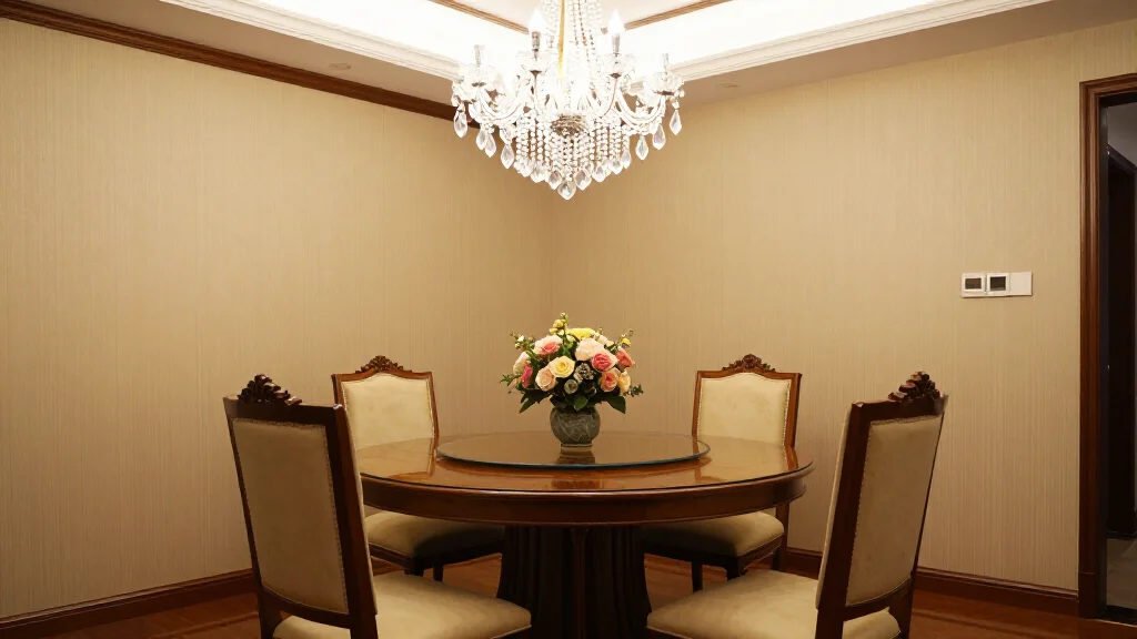  - Traditional dining room with mahogany table and crystal chandelier