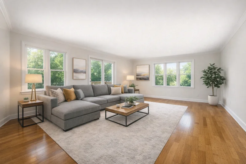 Staged room with furniture